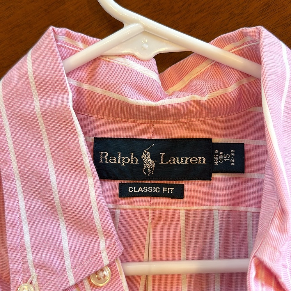 Men’s Ralph Lauren 15 32/33 dress shirt, pink with white pin stripes - Picture 5 of 5